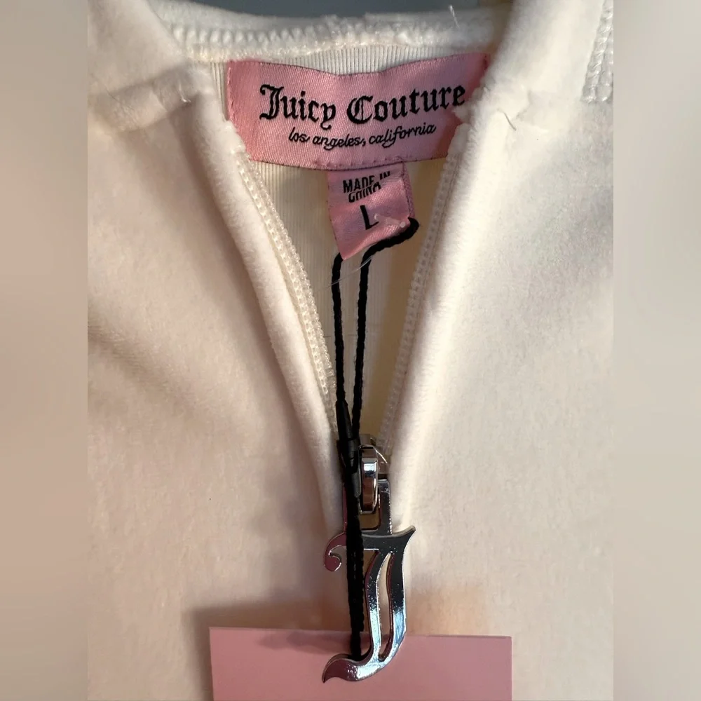 Juicy Couture NWT Sz L White Cream Velour Zipper Hoodie & Shorts Set (0664) - Picture 5 of 7